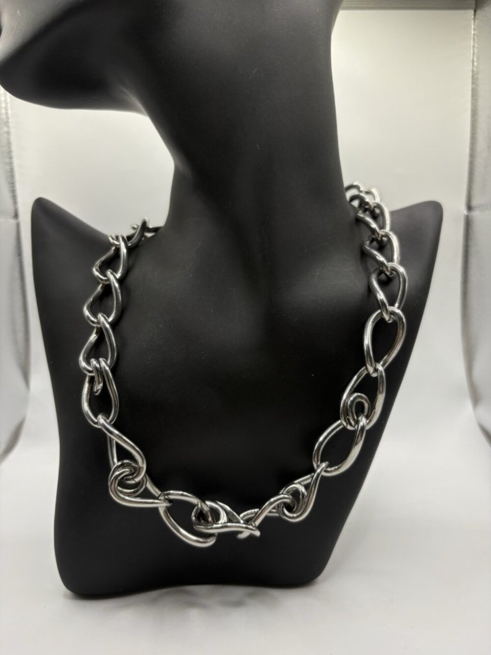 Fossil Silver Tone Chain Necklace Chunky Industrial Toggle Clasp